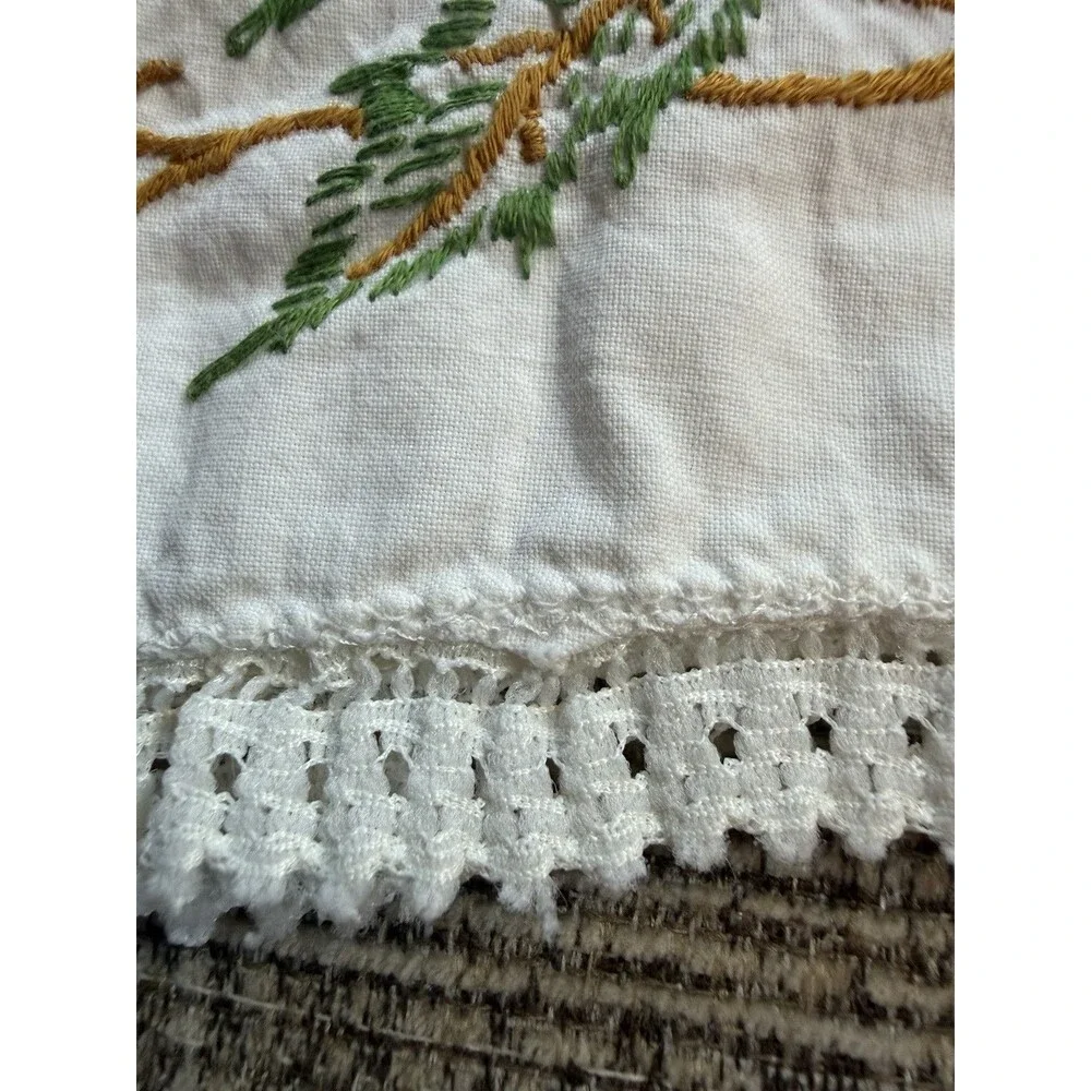 Vintage Embroidered PillowCase Green Floral Fall Foliage Standard Size